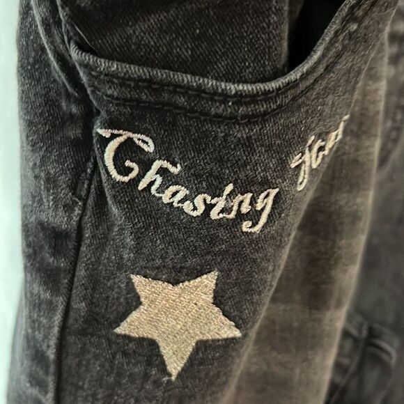 Wonder Nation Overall Girls Size L (10-12) Black Embroidered Roll Cuff - Picture 3 of 5